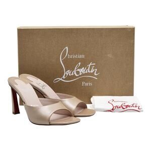 Christian Louboutin Condora Leather Heeled Sandals Mules Beige EU 39 US 8.5 $895